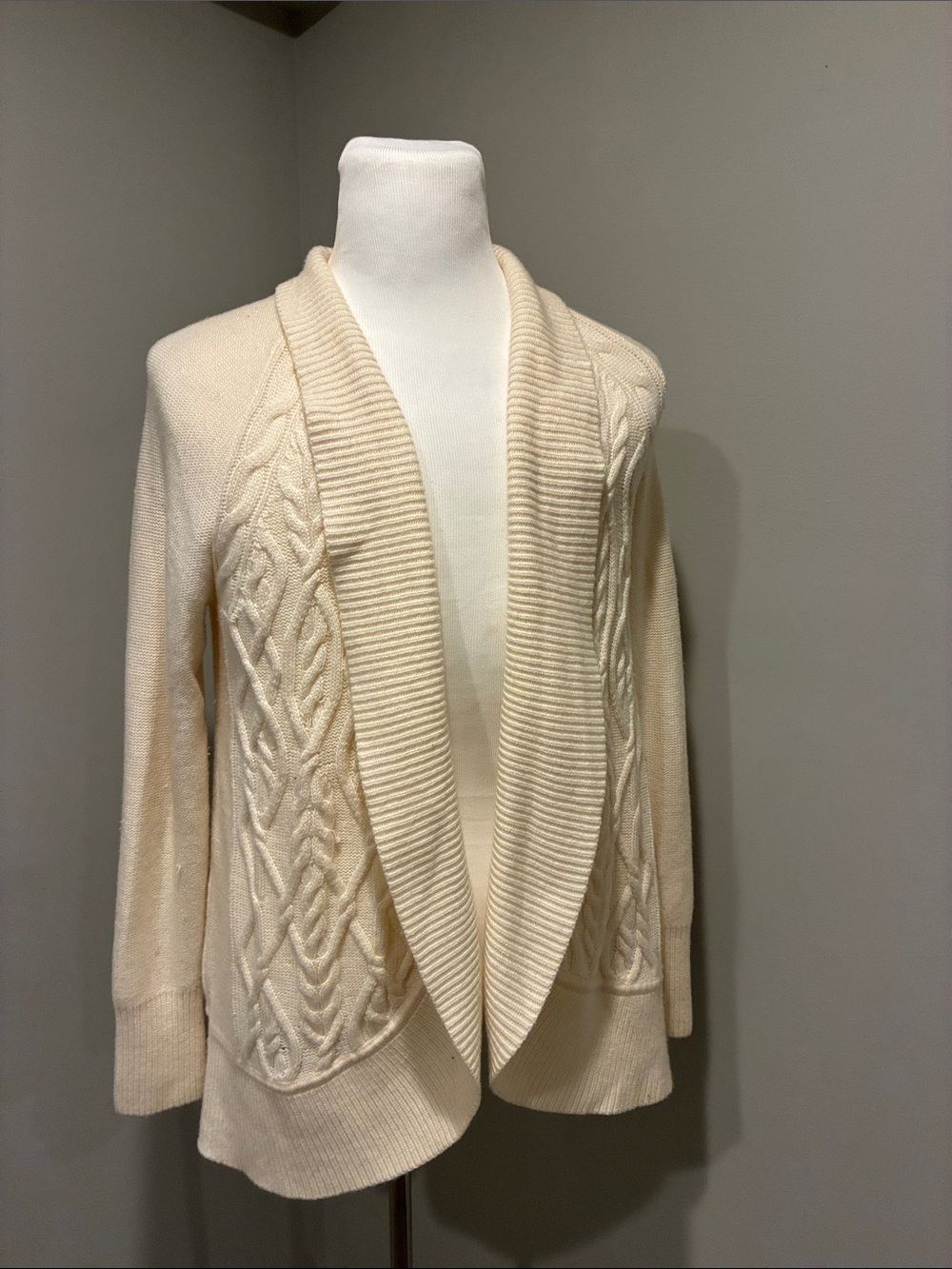 Talbots Cream Cable-Knit Shawl Collar Cardigan
